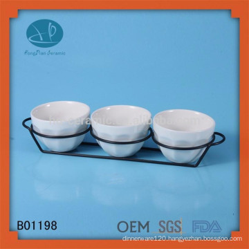 White ceramic sets dinnerware snack tray set,ceramic ice cream bowl with stand